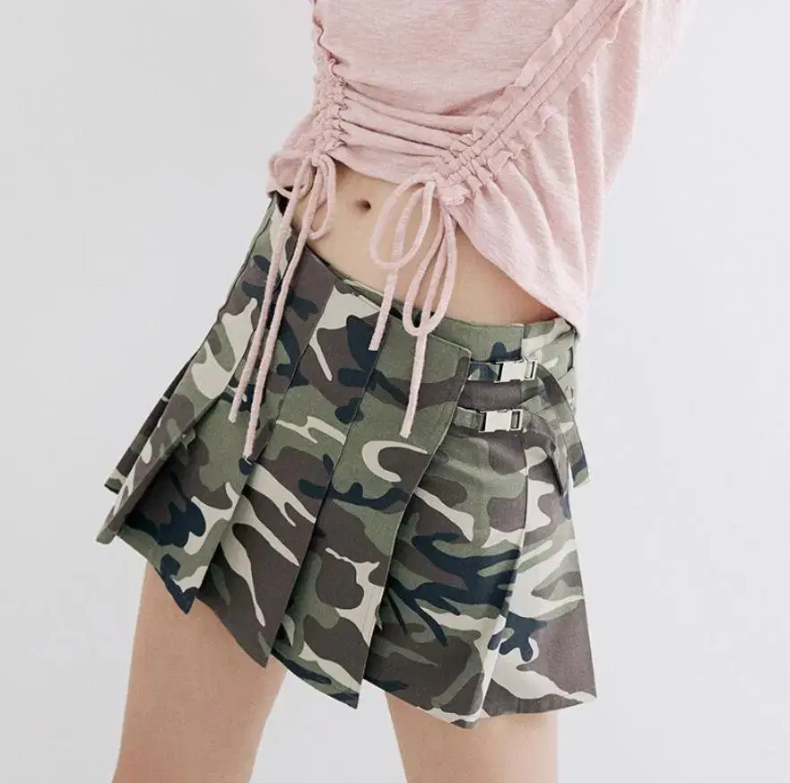 할로미늄 micro pleated wrap skirt camoflage